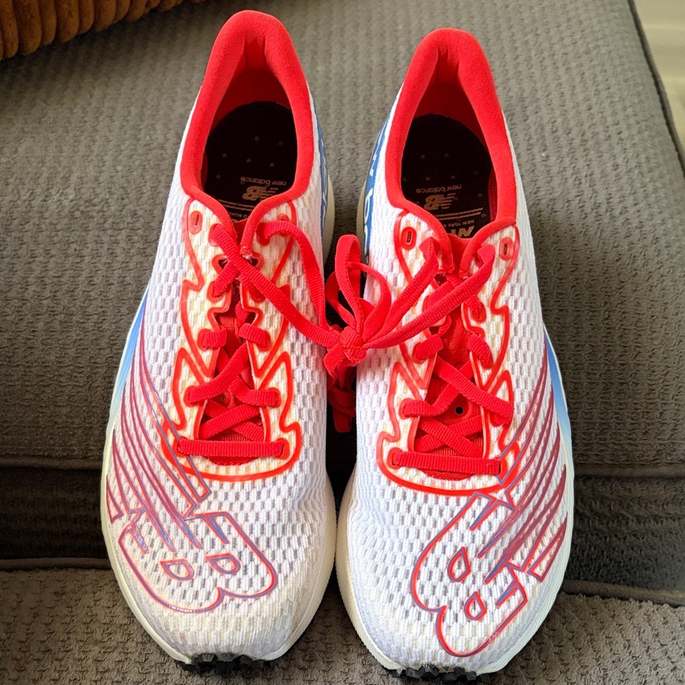 New Balance White and Red Athletic Sneakers